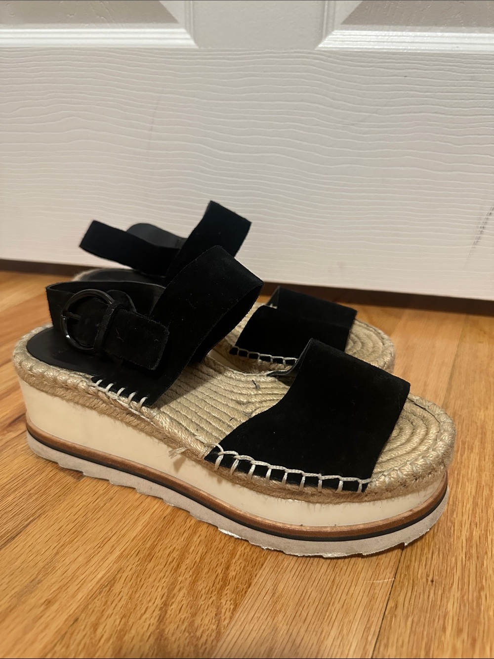 Marc Fisher Black Suede Platform Espadrille Sandals